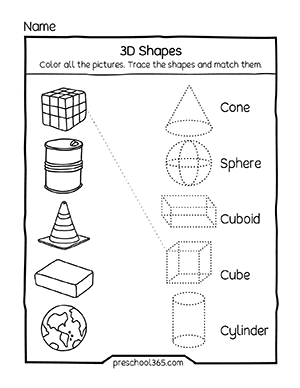 shape and forms matching worksheets for 6 year olds