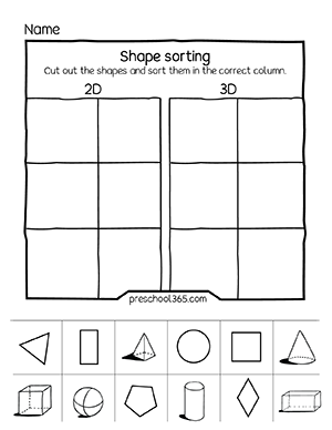 2D and 3D shape Drawing worksheets for 5 year olds