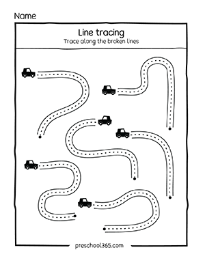 Worksheets on line tracing activities for preschoolers