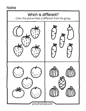 Free Preschool & Kindergarten Same vs. Different Worksheets
