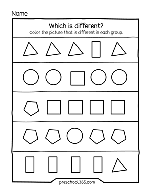 Free Preschool & Kindergarten Same vs. Different Worksheets
