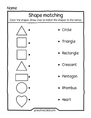 Shape matching worksheets for Pre-K children