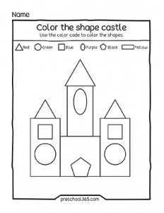 Shape castle coloring sheet for homeschool children