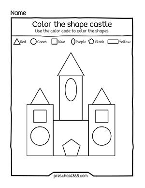 Shape castle coloring sheet for homeschool children