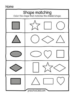 Fun worksheets on shapes for preschool teaching