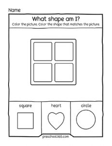 Square coloring activity sheet for preschool 3year olds