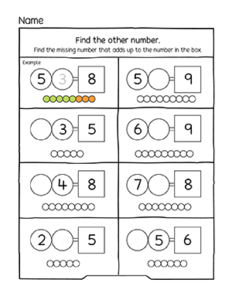 Missing addend printables for first graders children