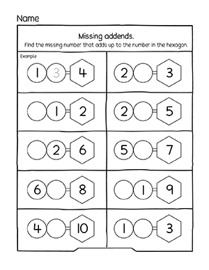 Fine the missing addend activity sheets for first graders homeschool children