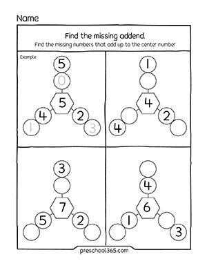 Missing addend match activity for first grade
