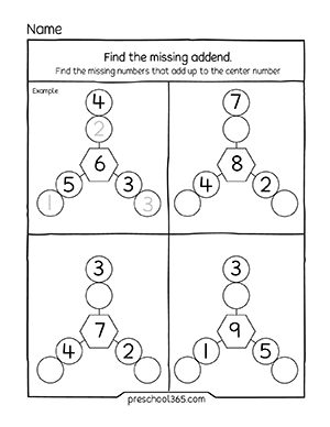 Missing number addends math activity for first grade