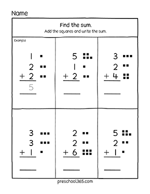 Free find the sum activity printables for preschools