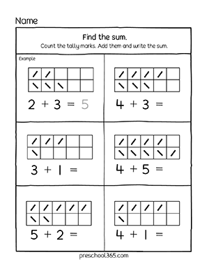 Addition activity work sheets for preschools learning