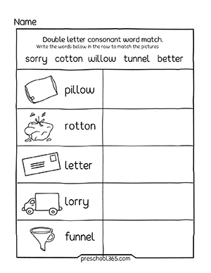 Phonics double consonant words for first grade children