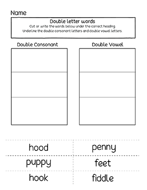 Phonics double consonant and vowel words for first grade children