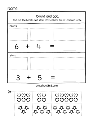Adding to 10 activity sheets for preschoolers