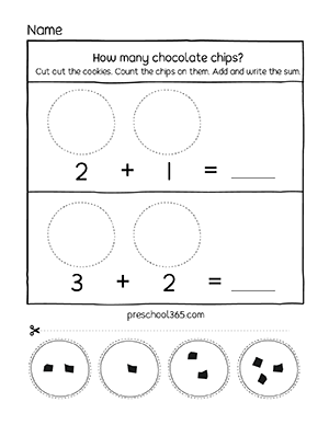 Adding to 5 activity sheets for pre-k children