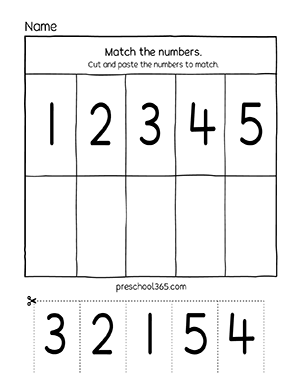 preschool-number-matching-activity-sheets-l1-1d | Preschool365