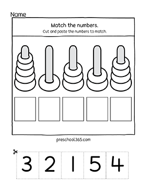 Preschool number matching activity worksheet