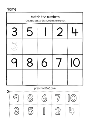 Free number matching sheets for kids