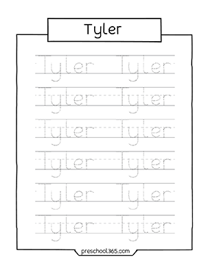 Free kids name tracing practicing workshseet Tyler