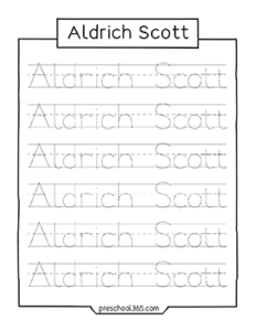 Free preschool name tracing worksheet Aldrich