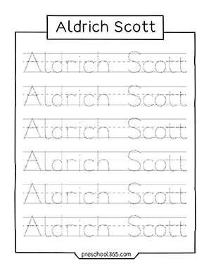 Free preschool name tracing worksheet Aldrich