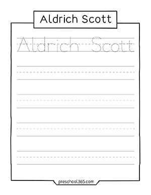 aldrich preschool name tracing sheet preschool365