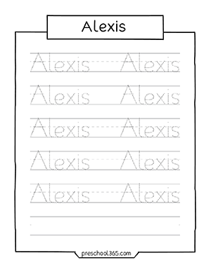 Alexis homeschool children name practice sheet