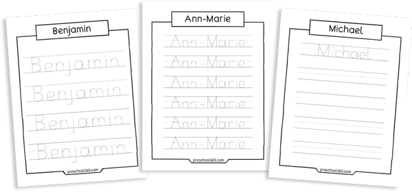 Free preschool name tracing sheets