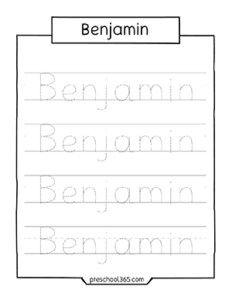 Benjamin-Preschool Name Tracing Sheet | Preschool365