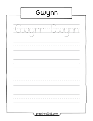 Free kids name tracing practicing workshseet gwynn