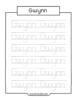 Free kids name tracing practicing workshseet gwynn