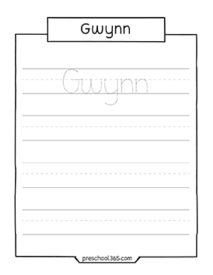 Free kids name tracing practicing workshseet gwynn