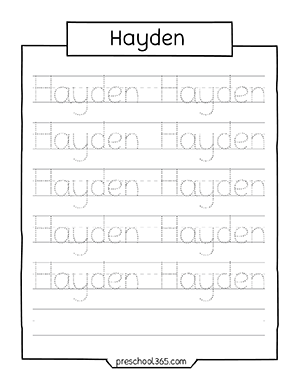 Preschool Name practice printable worksheet homeschool children