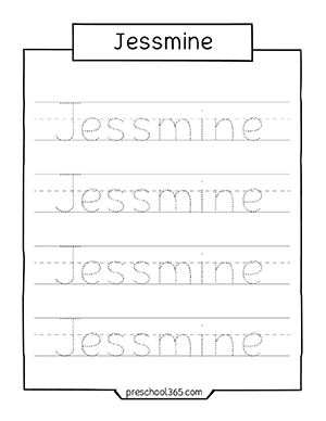 Jessmine name tracing activity sheet