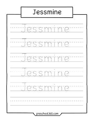 Jessmine name tracing activity worksheet