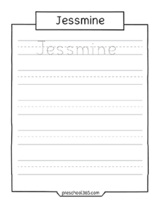 Jessmine preschool name tracing activity worksheet