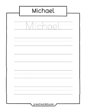 Michael name tracing sheets for homeschool kids