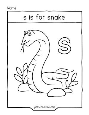 Free S for Snake Colouring sheet for preschool kids | Preschool365