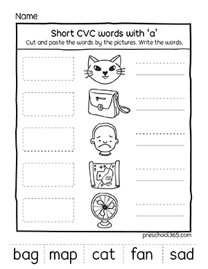 Quality worksheets on Short cvc words with letter a for homeschool kids
