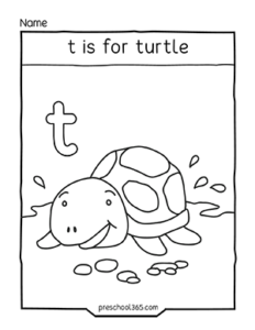 t-is-for-turtle-coloring-page-for-preschool-children | Preschool365