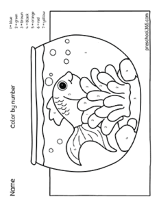 Color by number printables for 4 years olds, fish in an aquarium