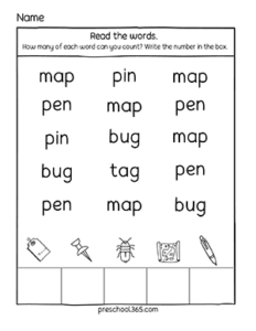 Find the words picture reading activity for 5 year olds