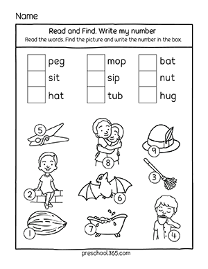 Short words reading activity sheets for homeschoolers