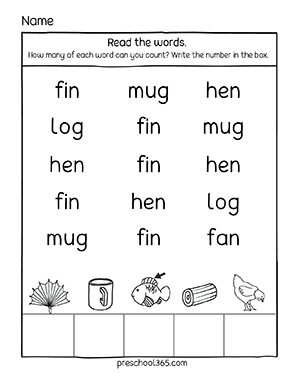 Free activity sheets on short word search for prek and kindergarten children