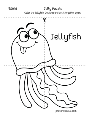 Jelly Fish Puzzle activity for 4 year olds and kindergartens