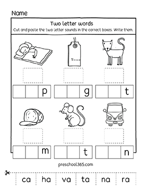 Two letter sounds with vowel a for preschool children