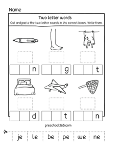 Free two-letter sounds activities with the E vowel for homeschool use