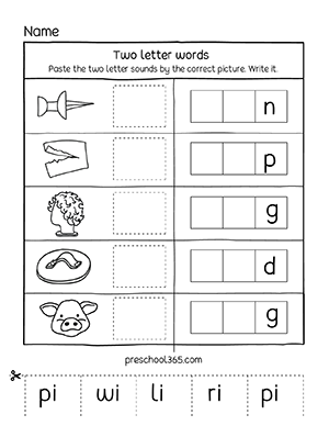 Quality 2 letter sound worksheets with the i vowel for preschool children