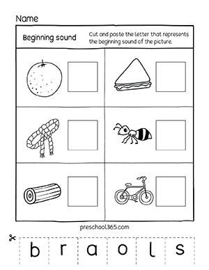 Picture beginning sounds worksheet for 4 year olds